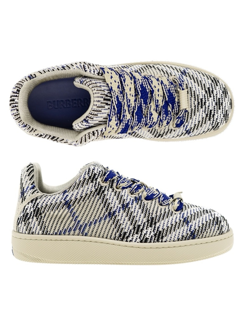 Burberry Men Knit Box Sneakers Lichen Ip Check Size 8 New